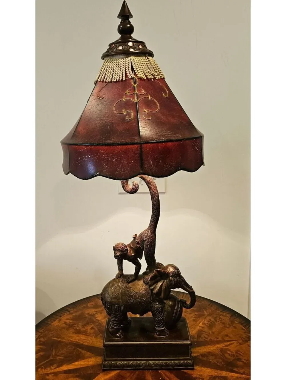 Rare Maitland-Smith Whimsical Elephant & Monkey Figural Table Lamp - 33 In Tall